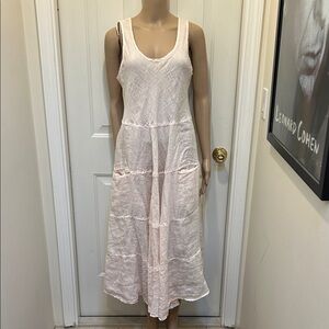 CP Shades Shari Linen Tiered Dress Pale Pink Sleeveless w/Pockets Medium